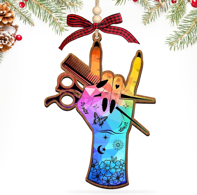 HEXMOZ Hairdresser Christmas Ornament 2025 - Gifts for Hairdressers, Hair Stylists, Female Barbers - Hair Dresser, Hairstylist, Beautician Gift for Women - Acrylic Wood Ornament - Image 1